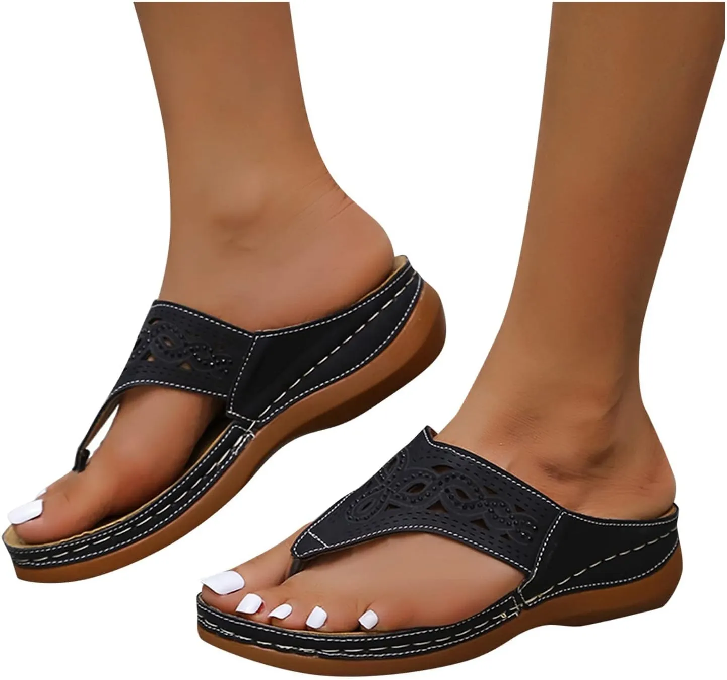AMDBEL Summer Sandals for Women 2024, Sandals Women Wedge Casual Sandals Slippers Summer Wedge Flip Flops with Arch Support