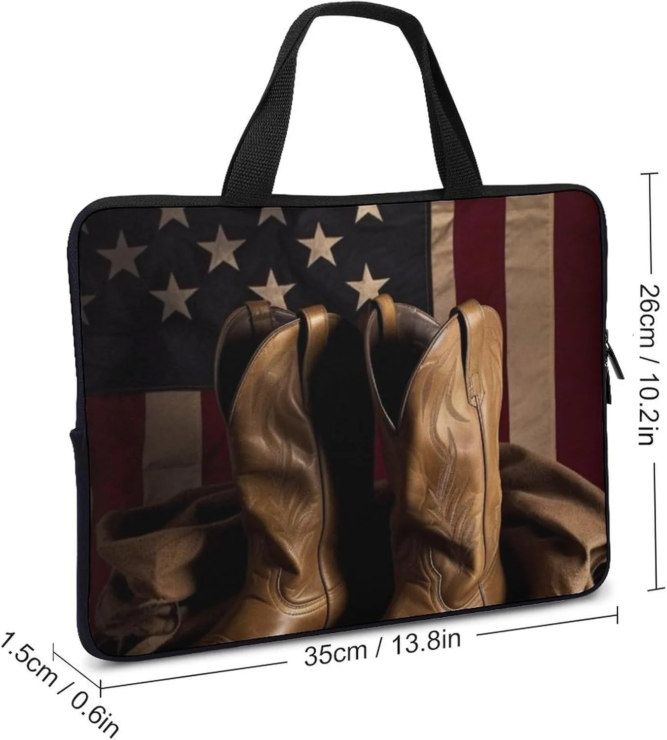 American Flag with Cowboy Boots Laptop Bag Durable Laptop Sleeve Water-Resistant Notebook Bag for Computer Or Tablet