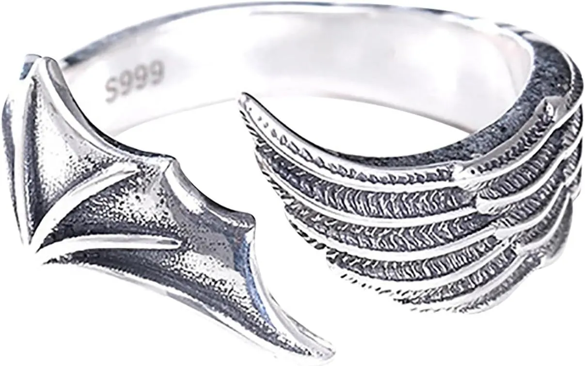 Angel And Devil Wing Ring For Men And Women Personality Retro Single Ring Popular Style Open Ring Size 9 Rings for Women Ring-435