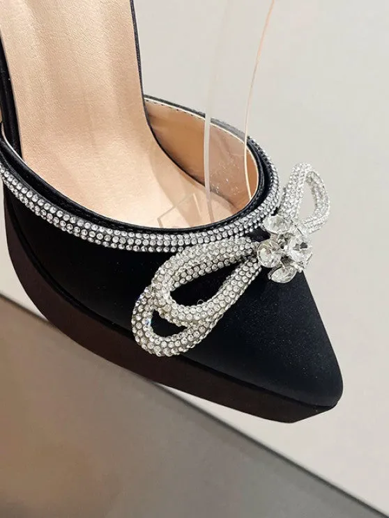 Ankle Strap Rhinestones Bow Detail Platform Heeled Sandals Pumps