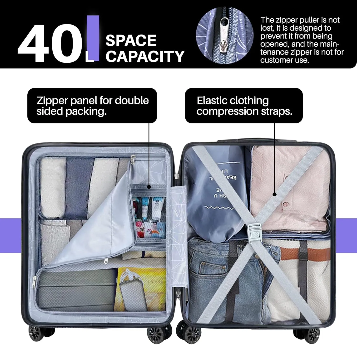 AnyZip Carry On Luggage 21" Hardside PC ABS Lightweight USB Suitcase with Wheels TSA Lock for kids DarkBlue