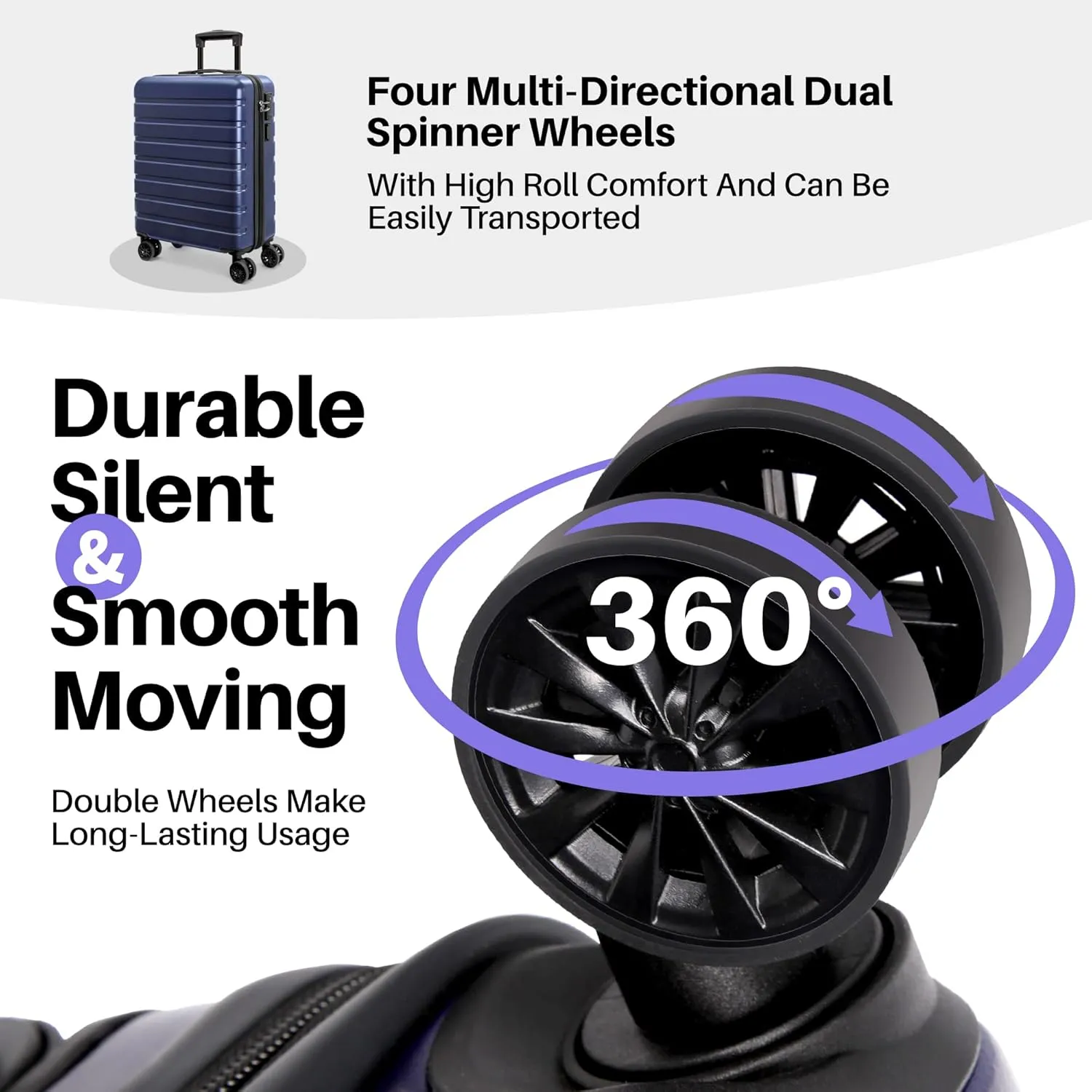 AnyZip Carry On Luggage 21" Hardside PC ABS Lightweight USB Suitcase with Wheels TSA Lock for kids DarkBlue