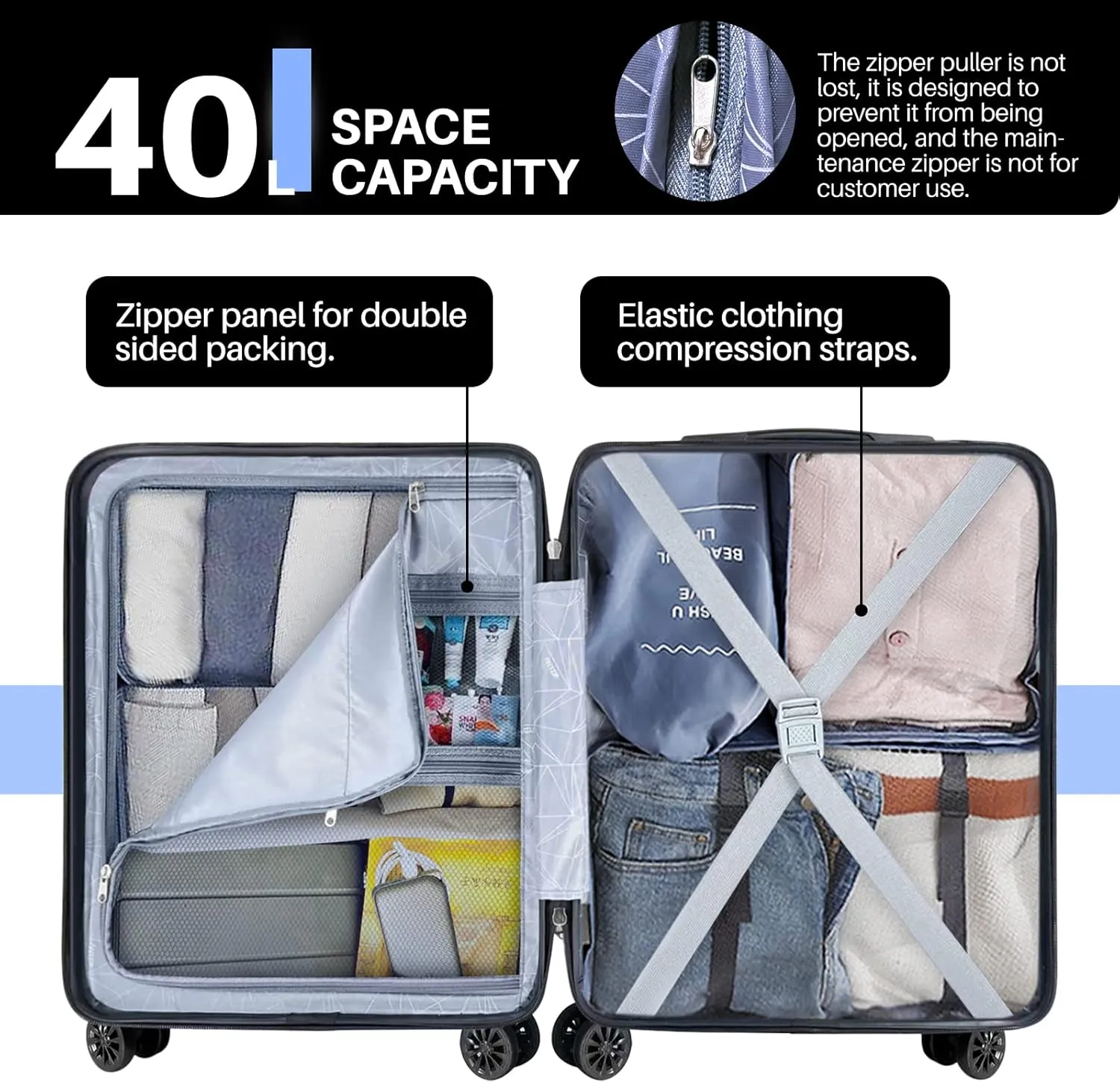 AnyZip Carry On Luggage 21" Hardside PC ABS Lightweight USB Suitcase with Wheels TSA Lock for kids Silver