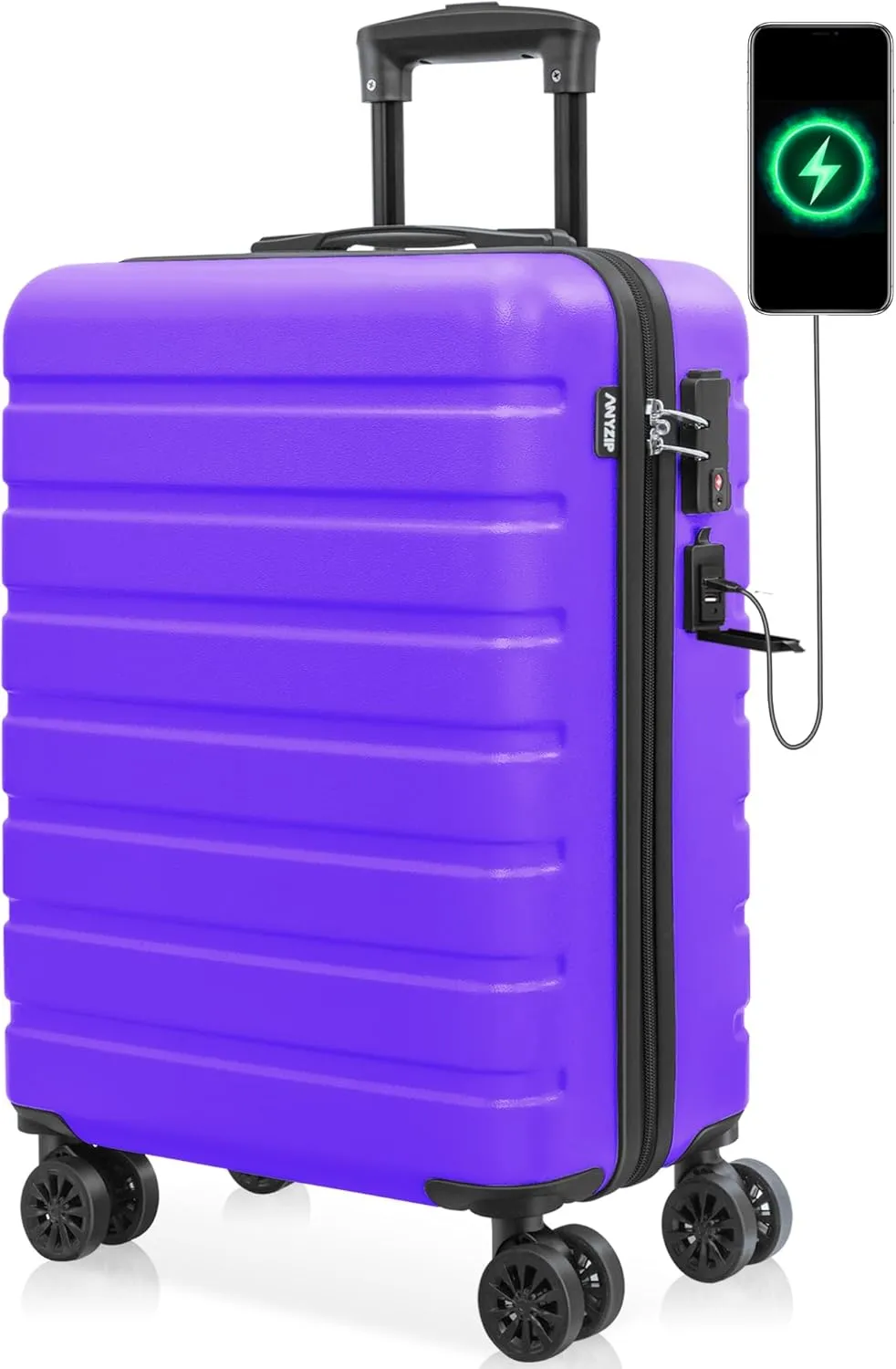 AnyZip Carry On Luggage 21" Hardside PC ABS Lightweight USB Suitcase with Wheels TSA Lock for kids Violet Purple