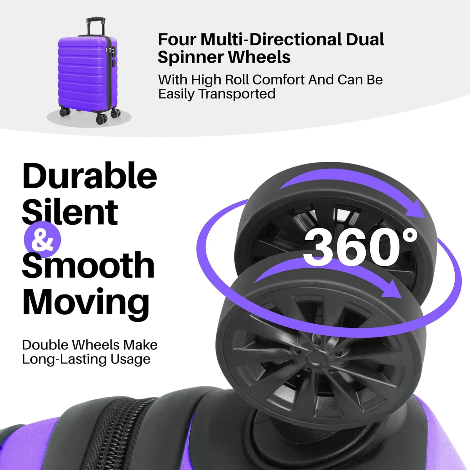 AnyZip Carry On Luggage 21" Hardside PC ABS Lightweight USB Suitcase with Wheels TSA Lock for kids Violet Purple
