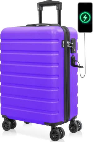 AnyZip Carry On Luggage 21" Hardside PC ABS Lightweight USB Suitcase with Wheels TSA Lock for kids Violet Purple