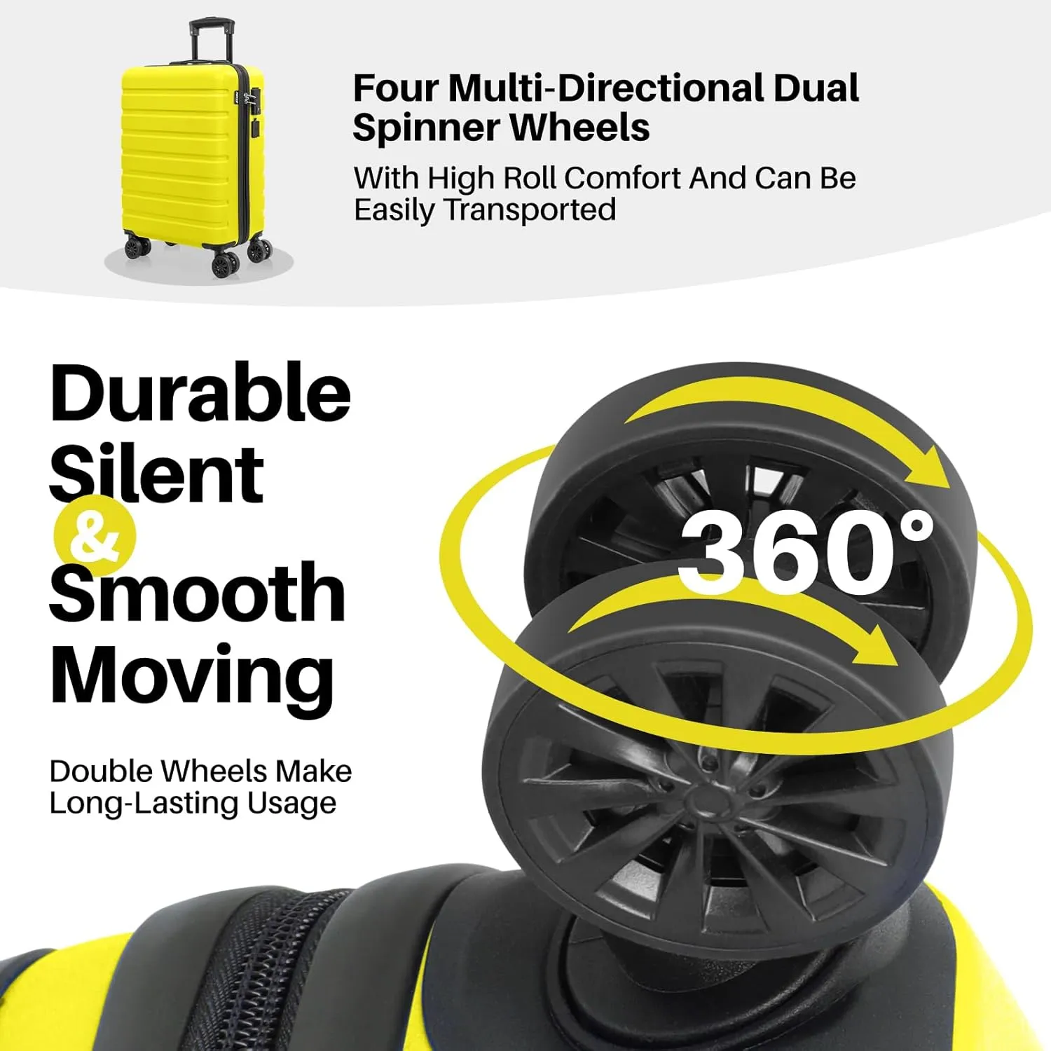 AnyZip Carry On Luggage 21" Hardside PC ABS Lightweight USB Suitcase with Wheels TSA Lock for kids Yellow