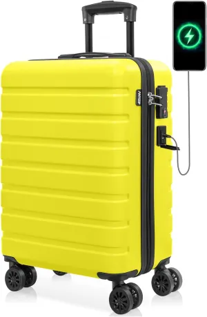 AnyZip Carry On Luggage 21" Hardside PC ABS Lightweight USB Suitcase with Wheels TSA Lock for kids Yellow