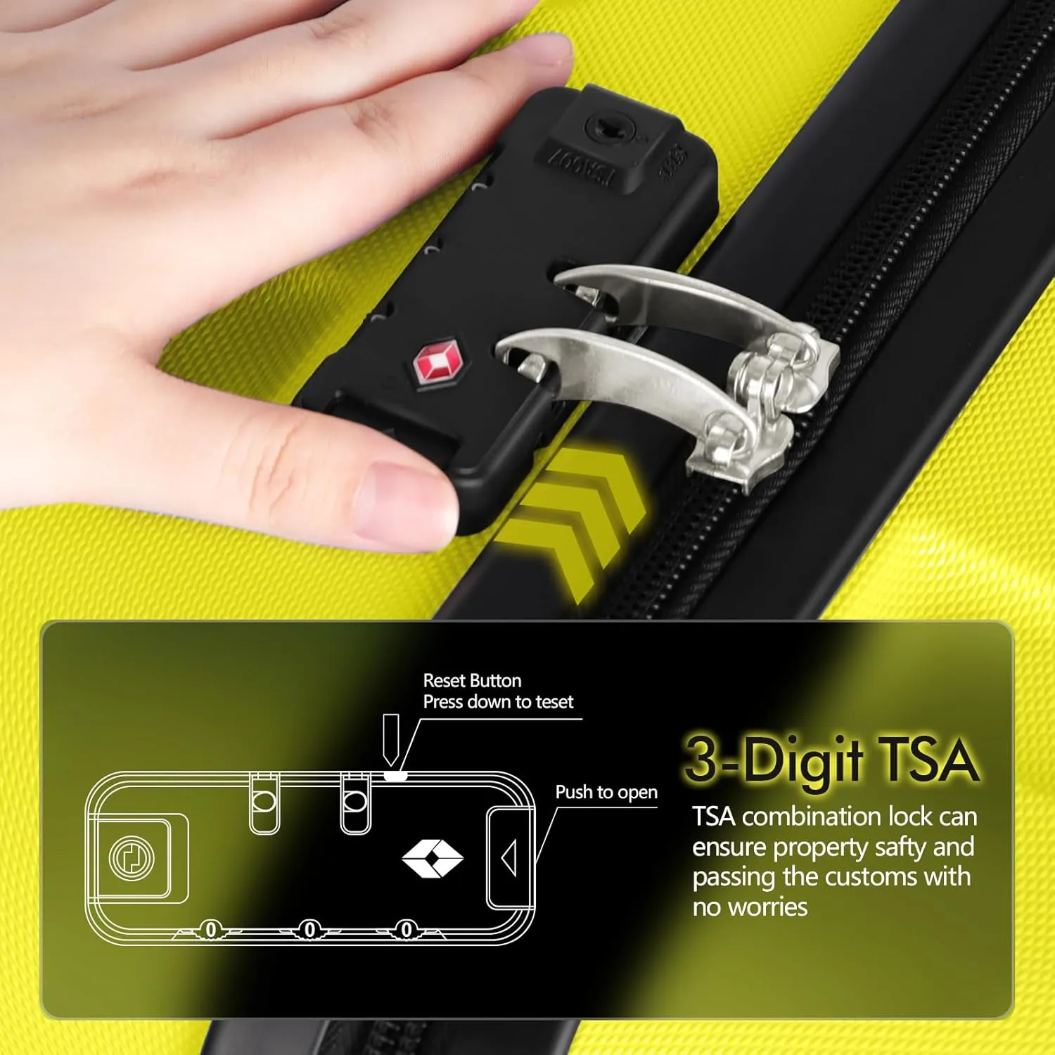 AnyZip Luggage PC ABS Hardside Lightweight Suitcase with 4 Universal Wheels TSA Lock Checked-Medium 24 Inch Yellow