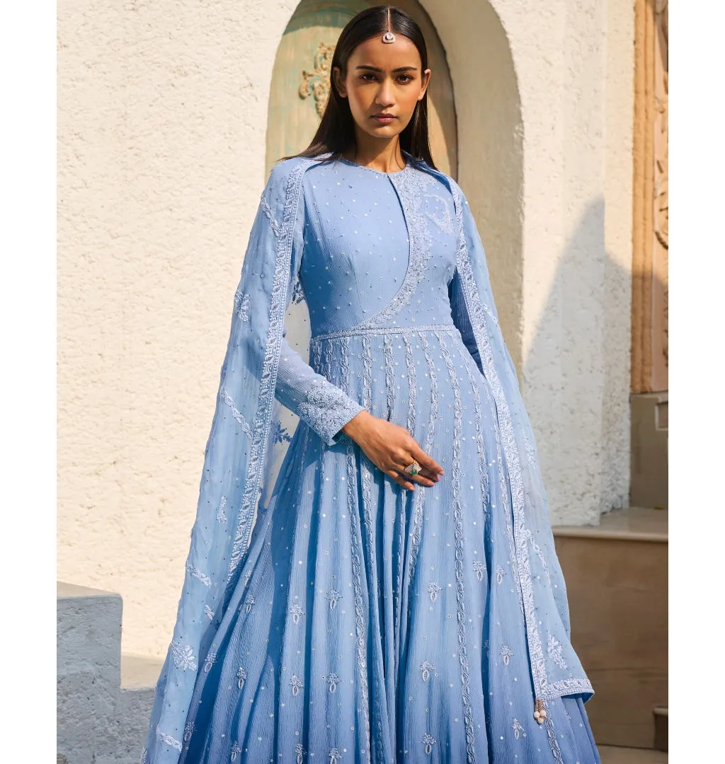 Azure Dream Chikankari Anarkali