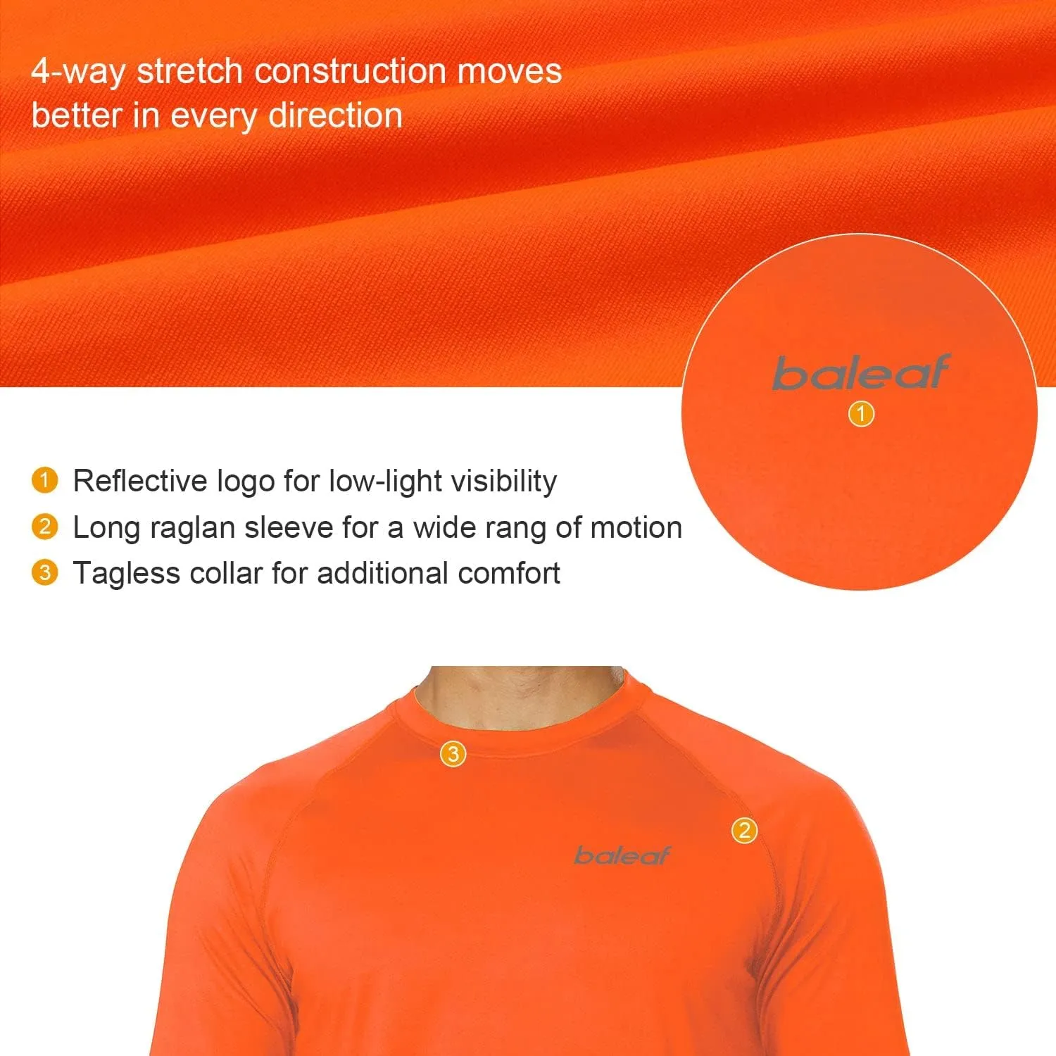 baleaf Men's Long Sleeve Running Shirts Quick Dry Workout Shirts Athletic T-Shirts Lightweight Soft Fishing Tee Tops