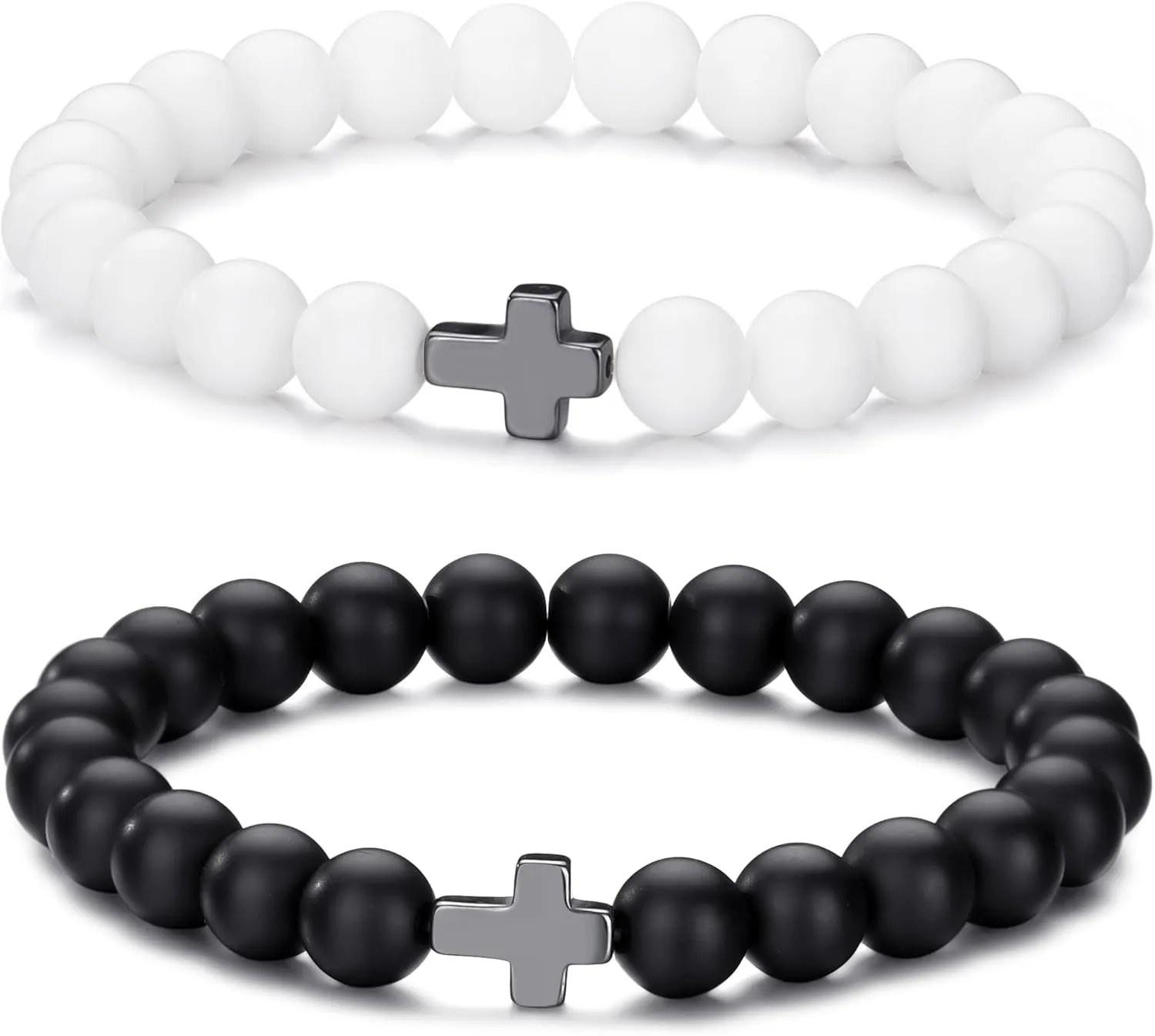 Beaded Bracelets for Men Women 8mm Bead Stretch Bracelets Cross Bracelets Unisex