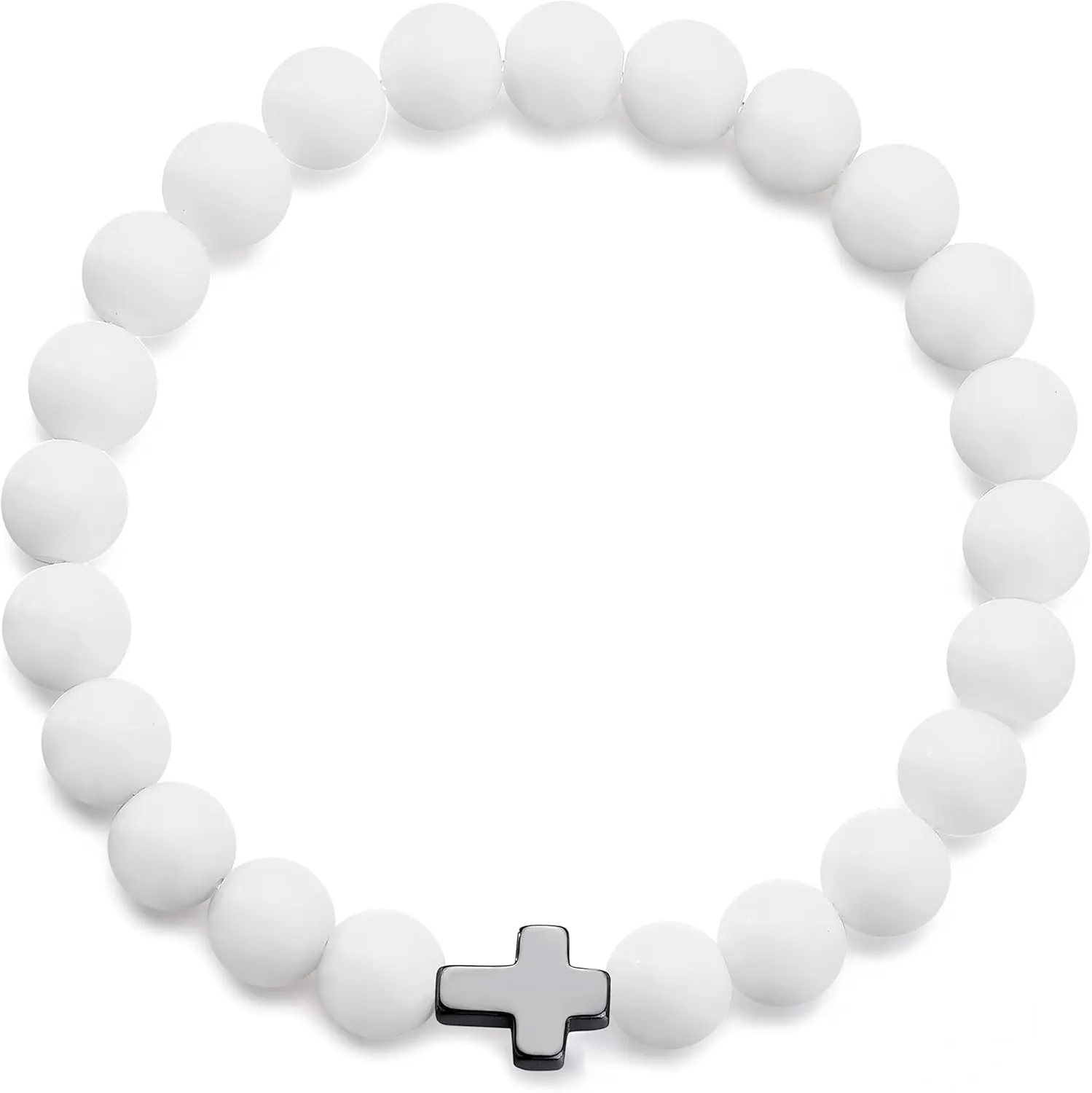 Beaded Bracelets for Men Women 8mm Bead Stretch Bracelets Cross Bracelets Unisex