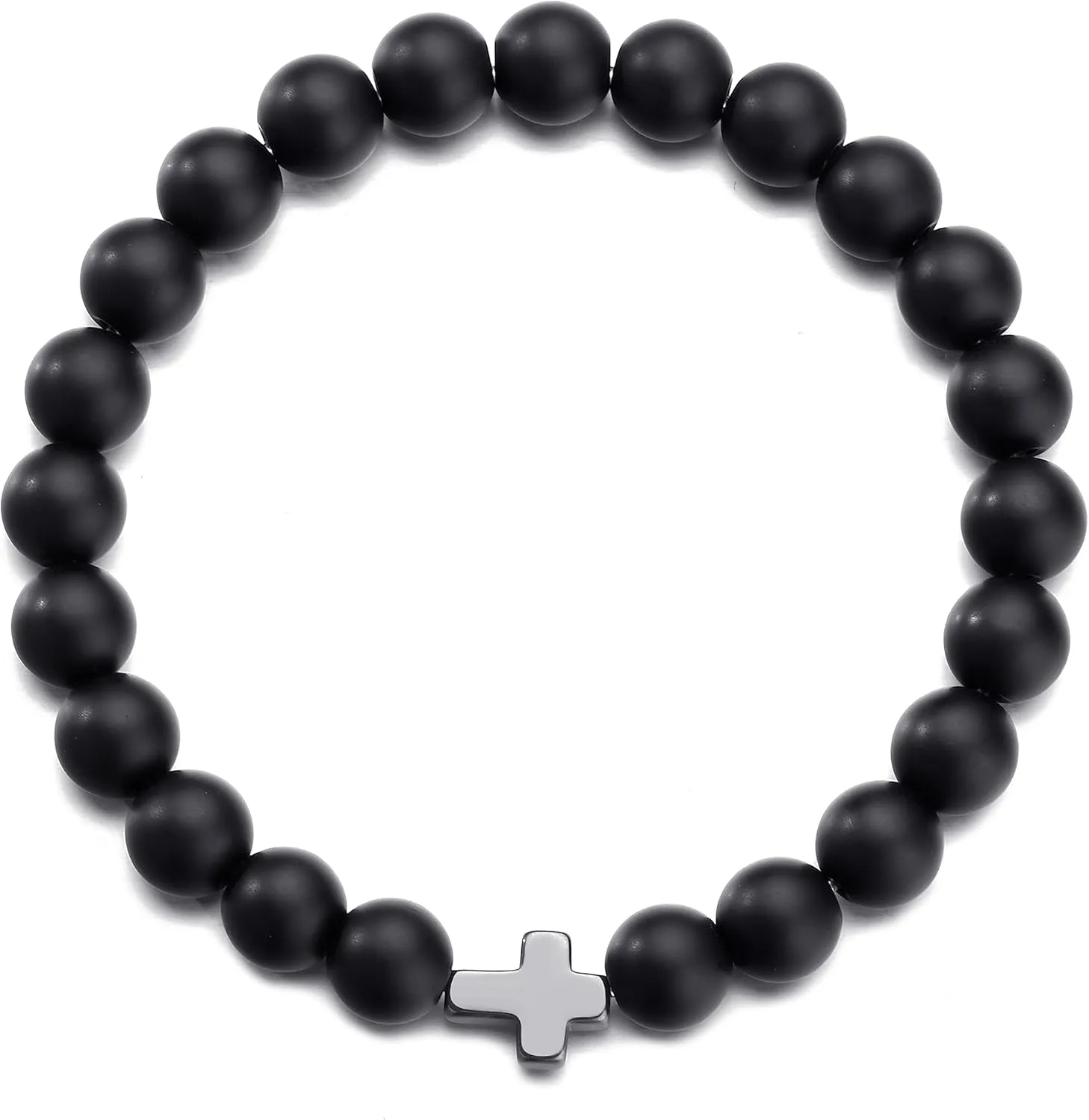 Beaded Bracelets for Men Women 8mm Bead Stretch Bracelets Cross Bracelets Unisex