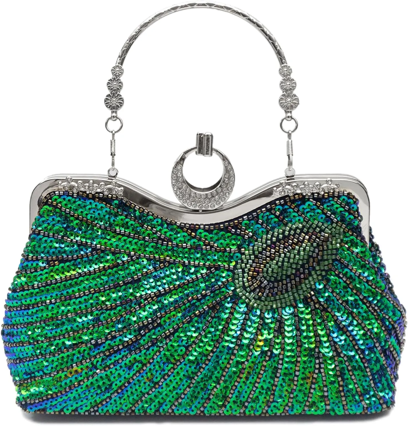 Beaded Sequin Peacock Evening Clutch Bags Sparkly Bride Wedding Party Purses for Women