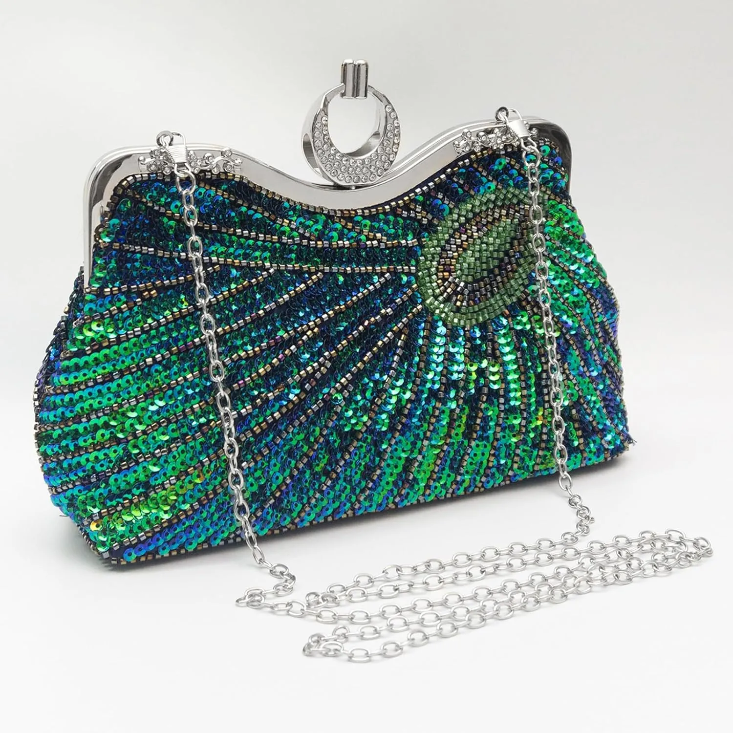 Beaded Sequin Peacock Evening Clutch Bags Sparkly Bride Wedding Party Purses for Women