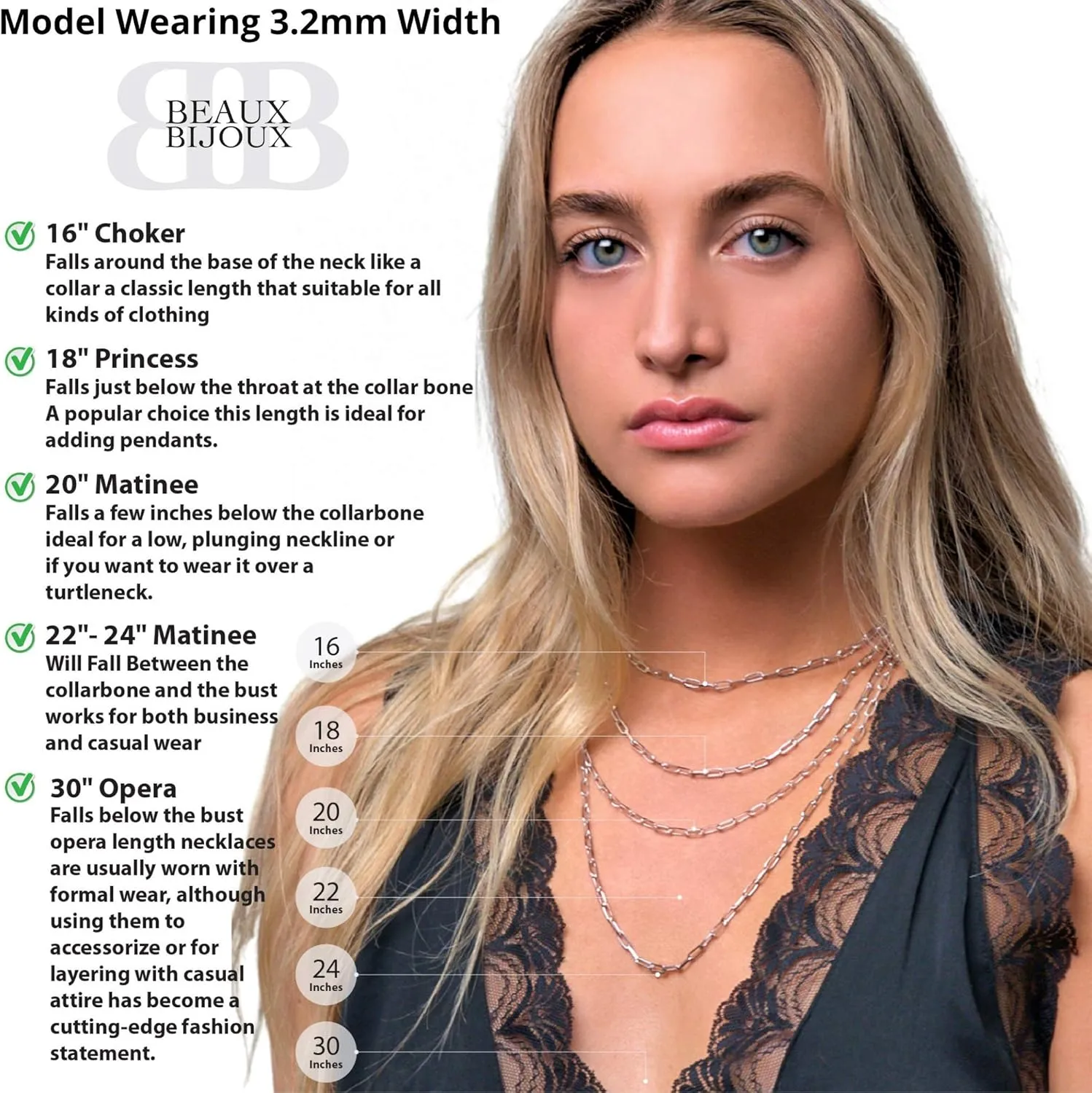 Beaux Bijoux Paperclip Chain Necklaces for Women | Sterling Silver 14k Gold Plated | Women's Trendy Layering Necklaces | Choose Width and Length | Fine Chain Necklaces Crafted in Italy