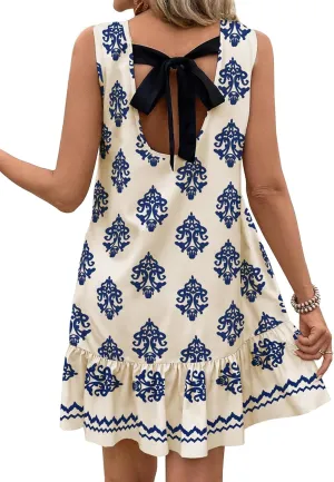 BLENCOT Womens Floral Dress Sleeveless Ruffle Mini Summer Casual Dresses