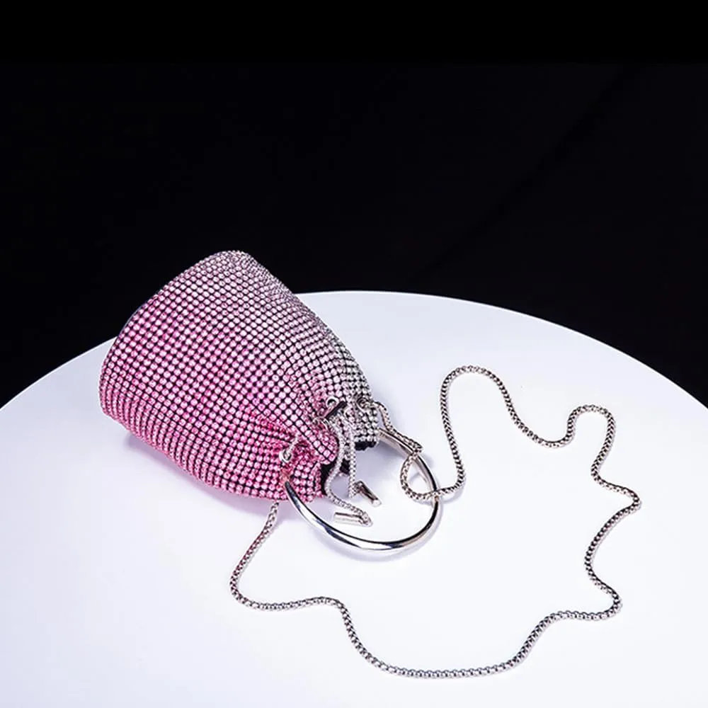 Bling Evening Handbag Rhinestone Drawstring Shoulder Bucket Purse Diamond Clutch Purse Party Wedding Shopping Red