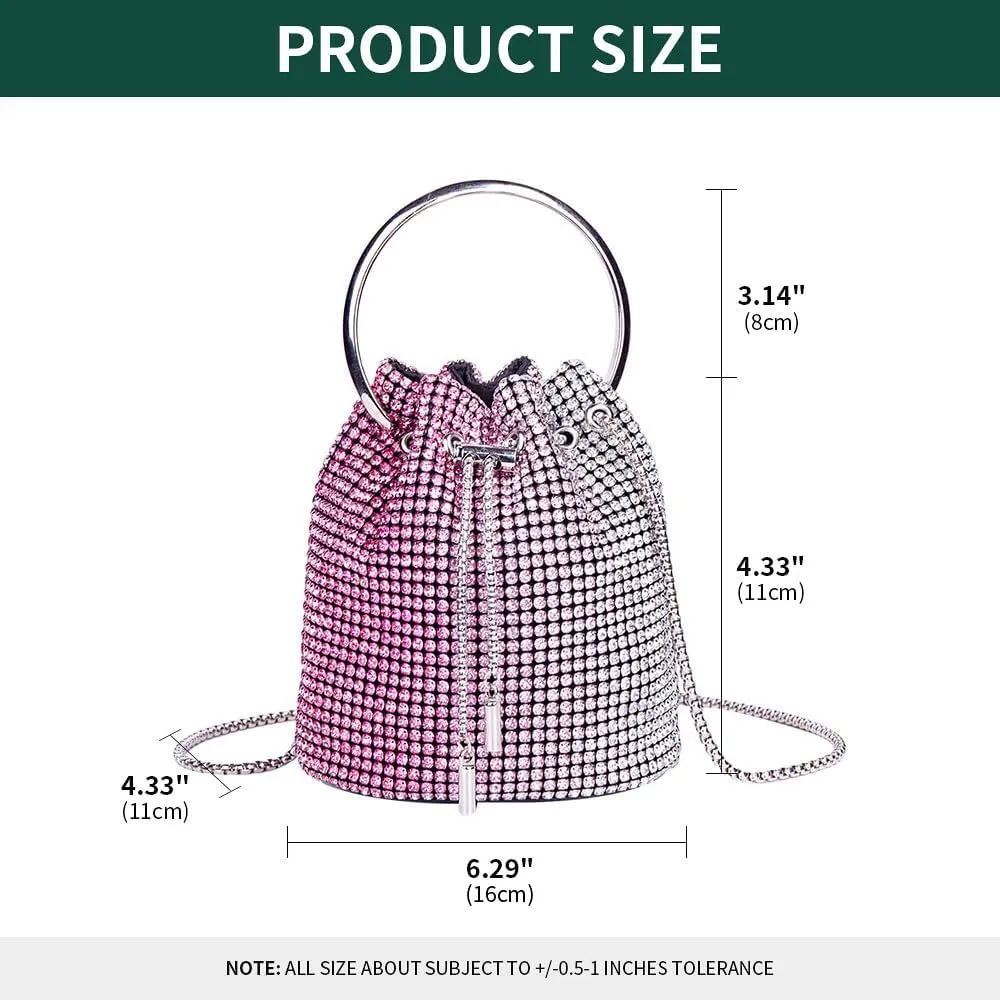 Bling Evening Handbag Rhinestone Drawstring Shoulder Bucket Purse Diamond Clutch Purse Party Wedding Shopping Red