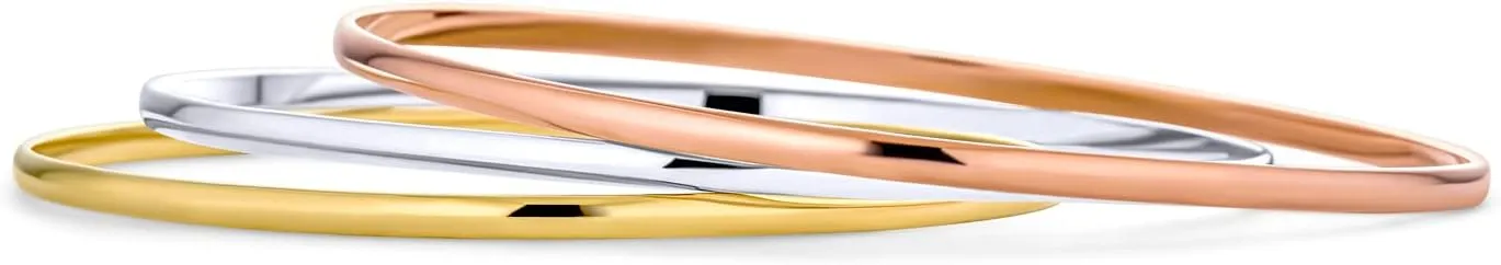 Bling Jewelry Simple Stacking Interlocking Tri Color Twist Multi Bangle For Women Teen Bracelets Round Rose Gold Silver Plated