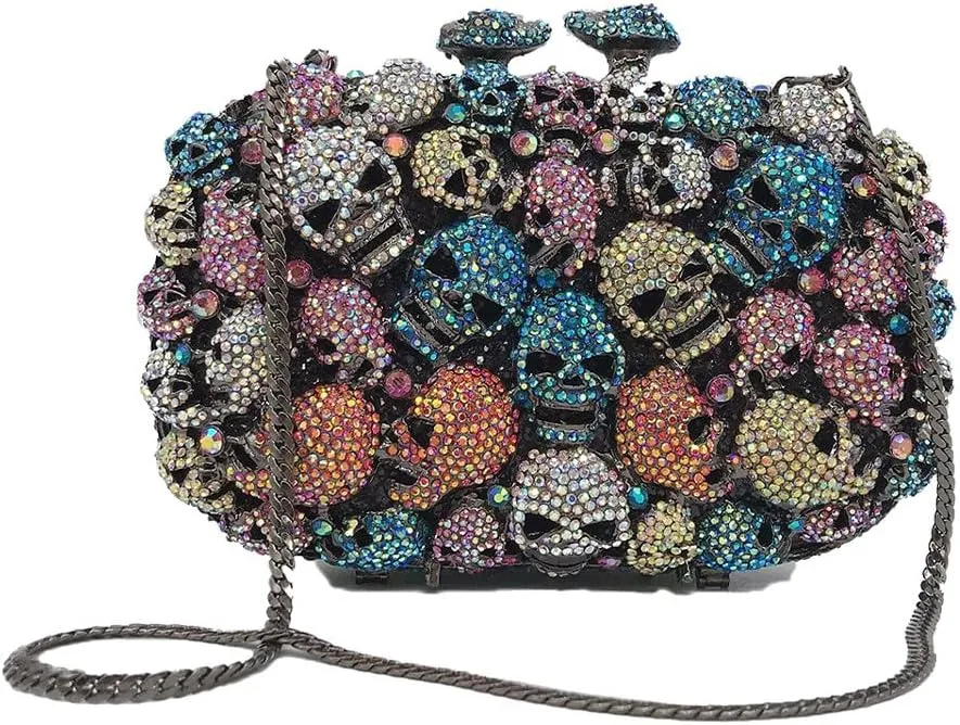 Bling Purses for Women Rhinestones Skull Diamond Money Purse Rhinestone Clutch Purse with Chain Wedding Party Banquet Multi