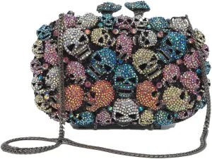 Bling Purses for Women Rhinestones Skull Diamond Money Purse Rhinestone Clutch Purse with Chain Wedding Party Banquet Multi