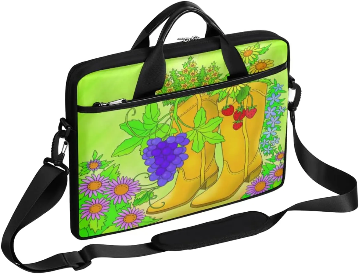 Boots Sunflower Strawberry Laptop Shoulder Bag Computer Bag Sleeves Briefcase Laptop Shoulder Messenger Bag with Handle Strap, Fits Laptop 14-15.6 Inch