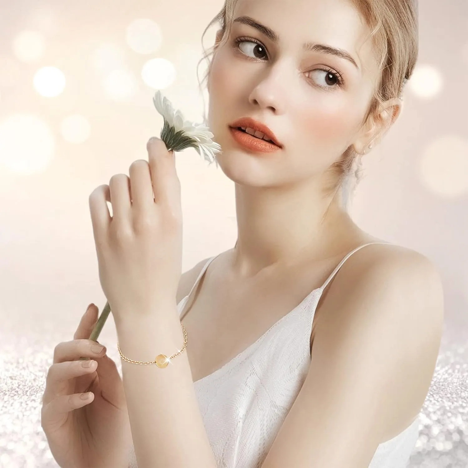 Bracelet for Women Gift Bracelets Bangles Jewelry Personalized Initial Bracelet 1 Gold Plated Stainless Steel Letter Bracelet Dainty Charm Bracelet Delicate Chain- Boy Bracelets Father (O, One Size)