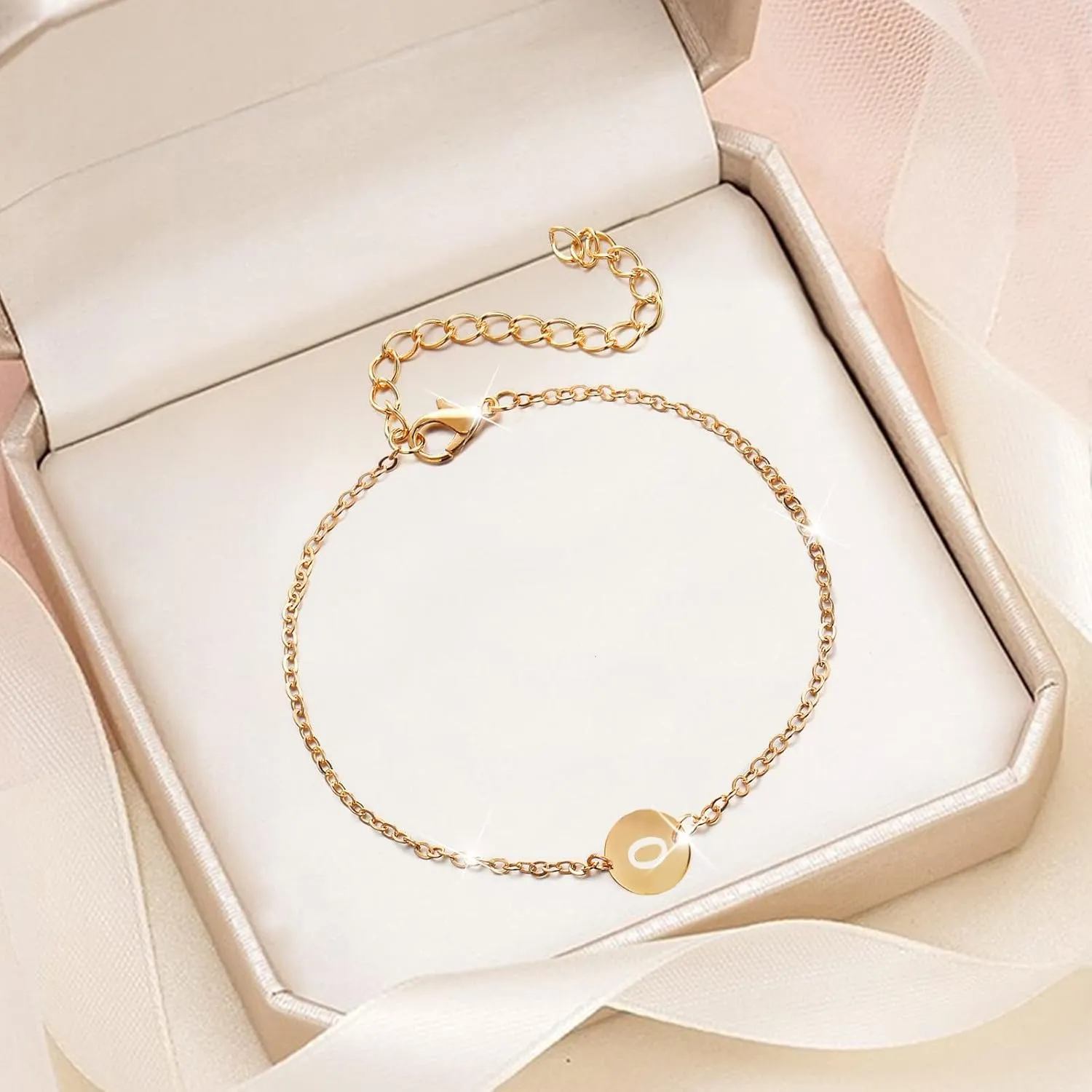 Bracelet for Women Gift Bracelets Bangles Jewelry Personalized Initial Bracelet 1 Gold Plated Stainless Steel Letter Bracelet Dainty Charm Bracelet Delicate Chain- Boy Bracelets Father (O, One Size)