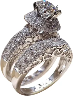 Bridal Set Anniversary Wedding Ring Sets 925 Silver, Round-Cut Simulation Diamond Engagement Band Ring for Women