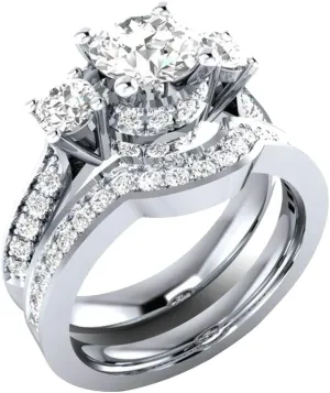 Bridal Set for Women Zirconia 3-Stone Solitaire 925 Silver Princess Cut Promise Engagement Ring and Wedding Band