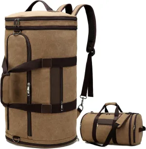 BUG Men Duffle Bag for Travel Canvas Backpack,58L Camping Overnight Bag with Shoes Compartment (Brown)