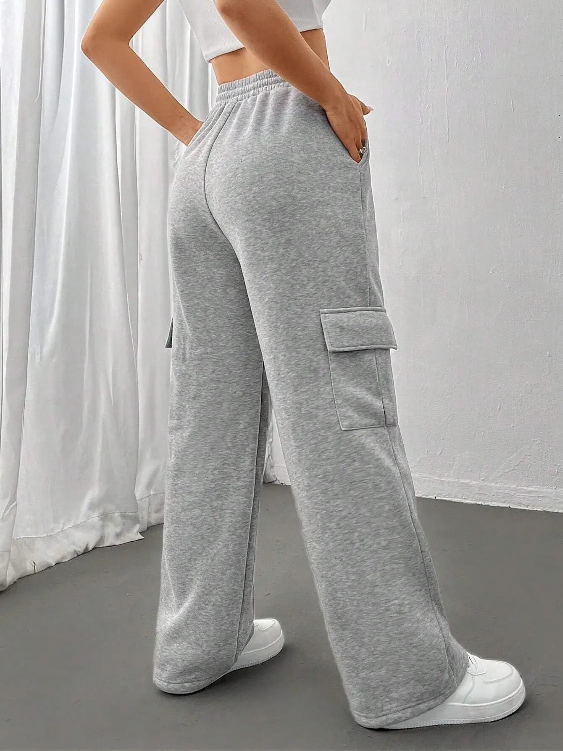 Cargo Pants for Women High Waist Baggy Wide Leg Lounge Pants Drawstring Elastic Waist Trousers