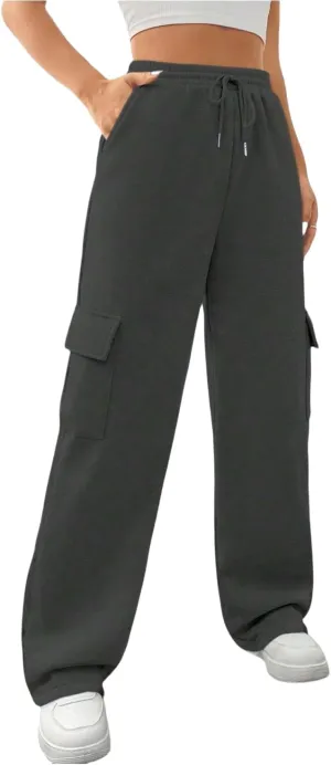 Cargo Pants for Women High Waist Baggy Wide Leg Lounge Pants Drawstring Elastic Waist Trousers