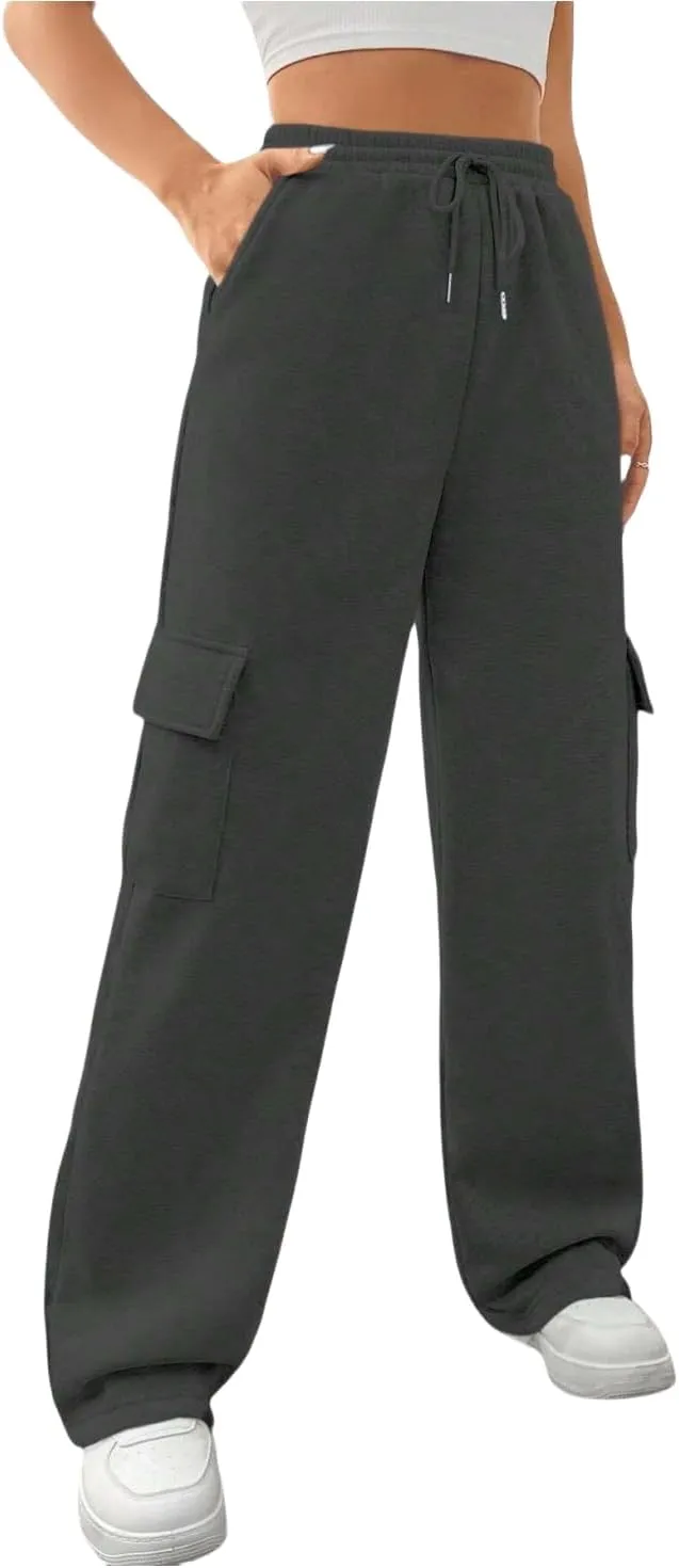 Cargo Pants for Women High Waist Baggy Wide Leg Lounge Pants Drawstring Elastic Waist Trousers