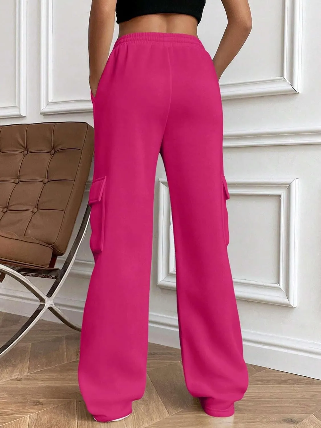 Cargo Pants for Women High Waist Baggy Wide Leg Lounge Pants Drawstring Elastic Waist Trousers