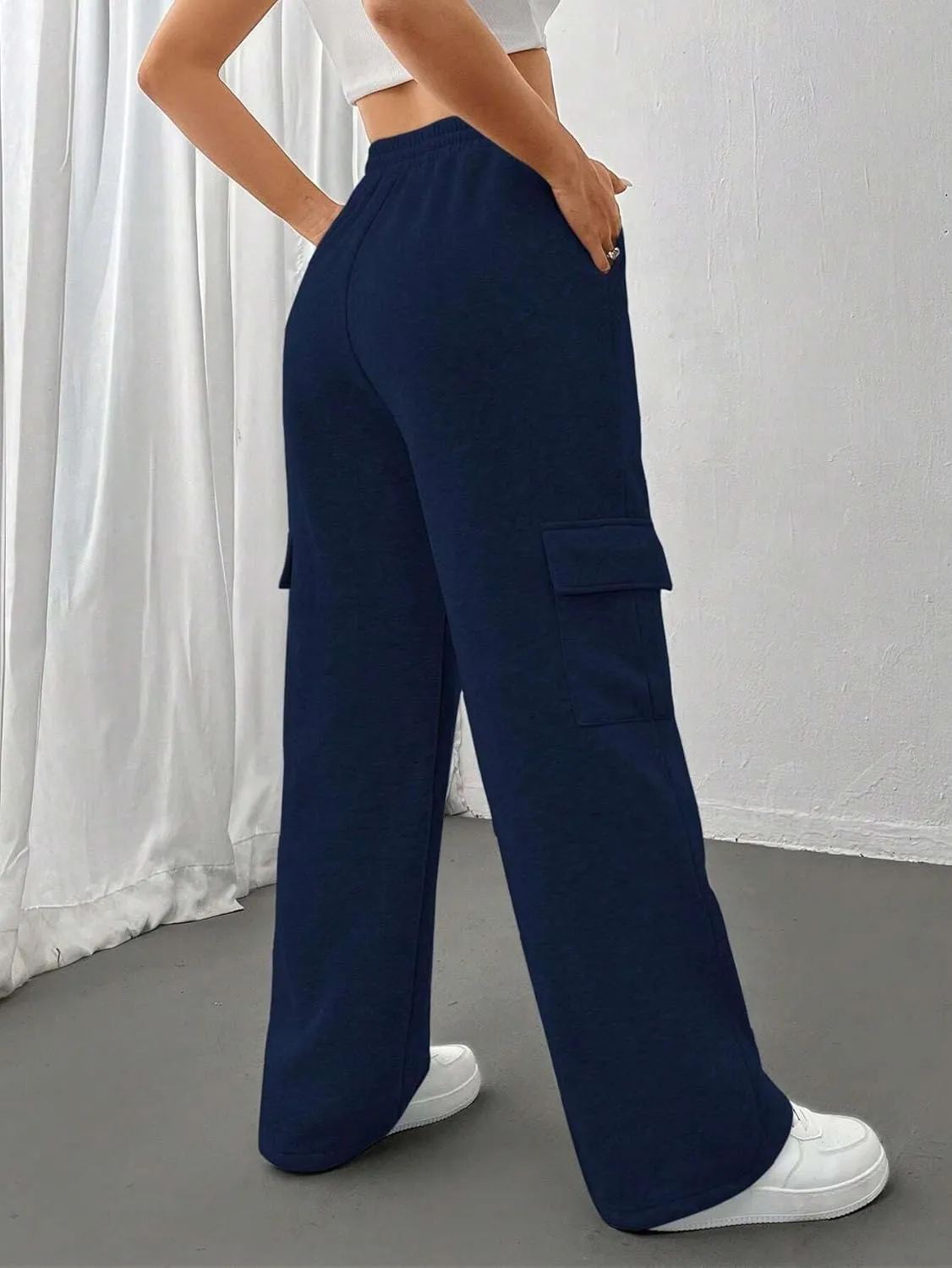 Cargo Pants for Women High Waist Baggy Wide Leg Lounge Pants Drawstring Elastic Waist Trousers