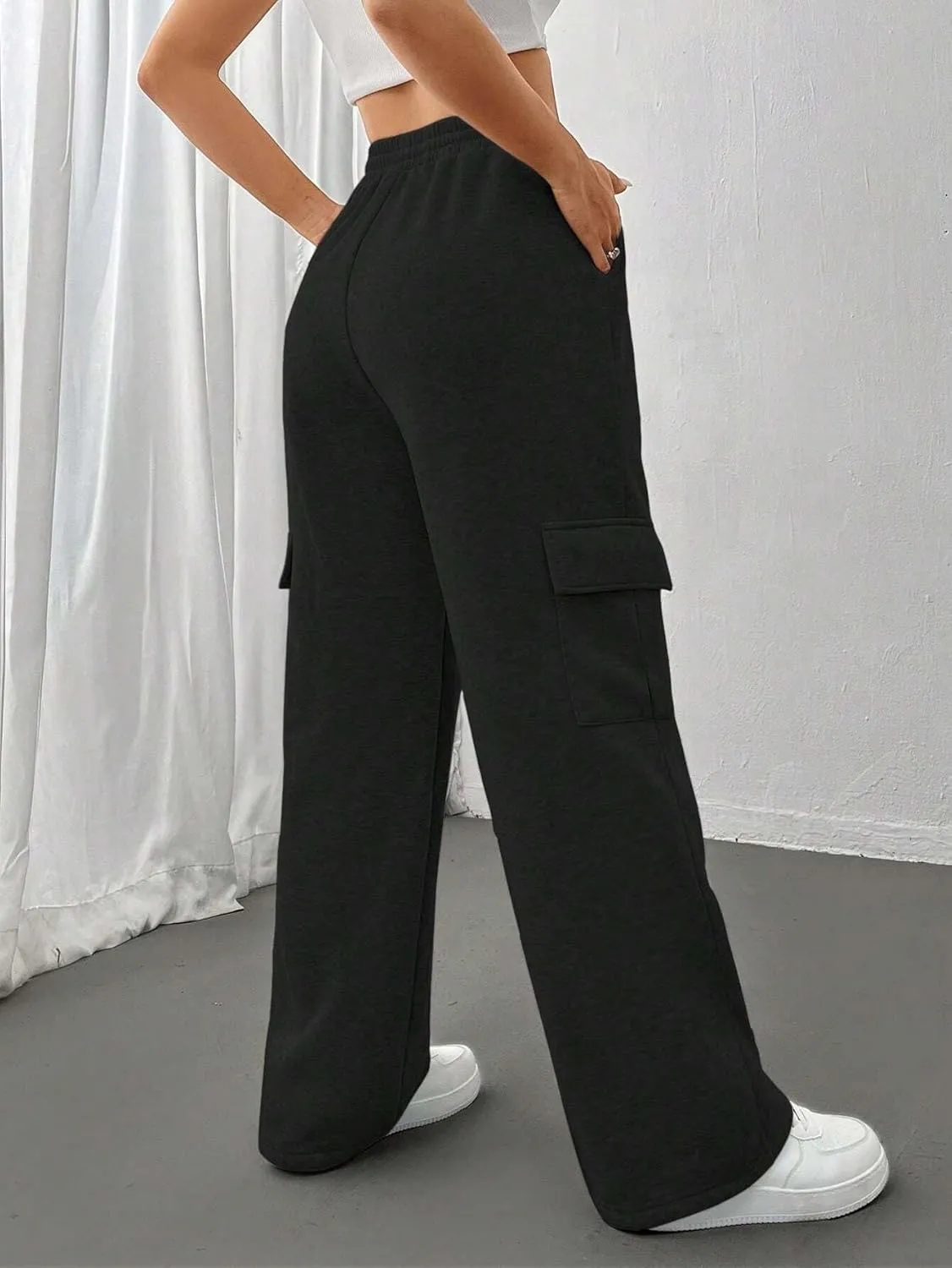 Cargo Pants for Women High Waist Baggy Wide Leg Lounge Pants Drawstring Elastic Waist Trousers