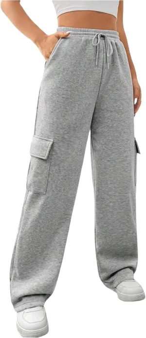 Cargo Pants for Women High Waist Baggy Wide Leg Lounge Pants Drawstring Elastic Waist Trousers