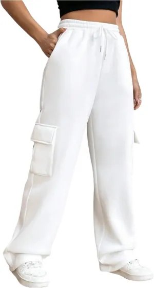 Cargo Pants for Women High Waist Baggy Wide Leg Lounge Pants Drawstring Elastic Waist Trousers