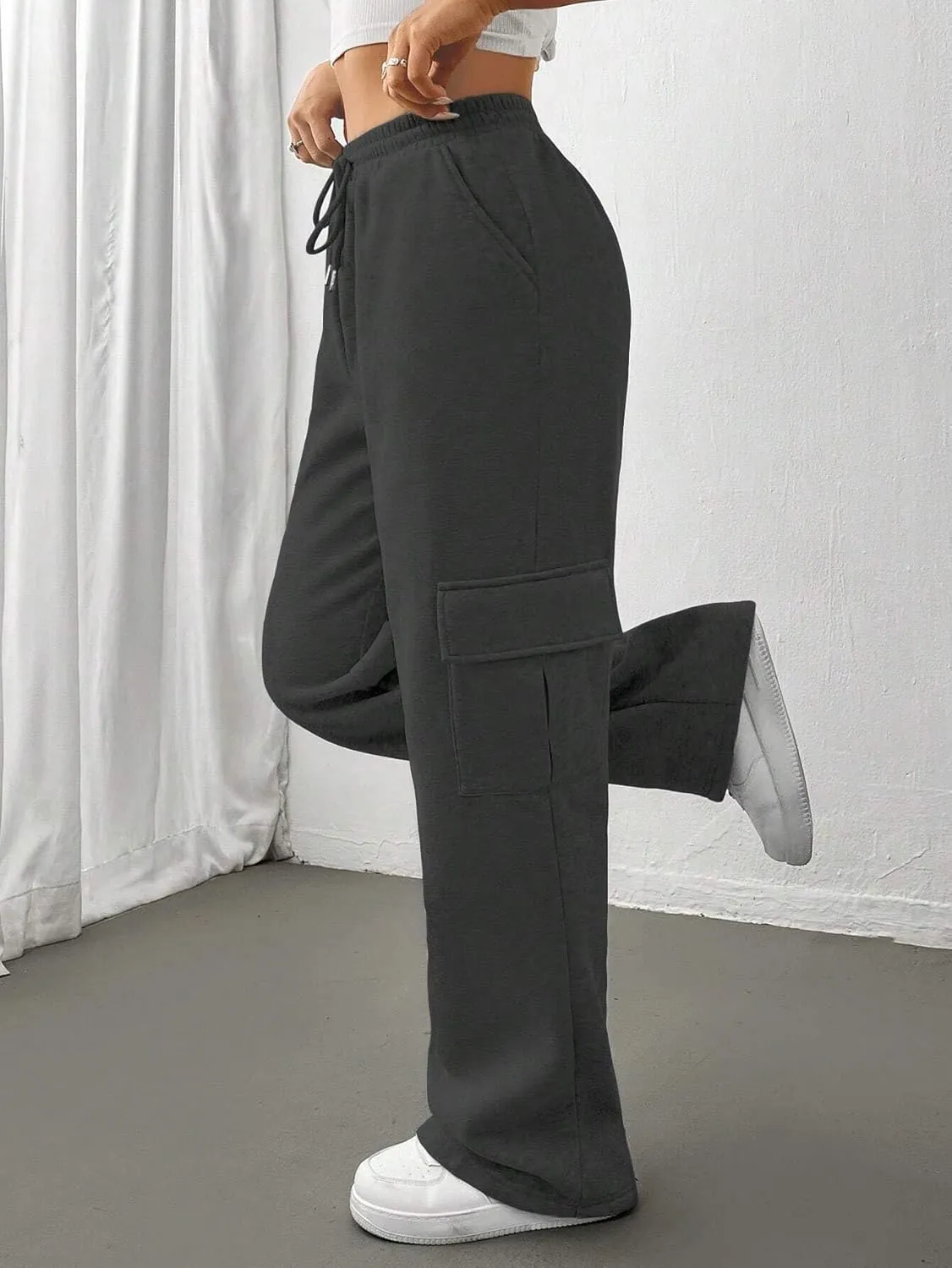 Cargo Pants for Women High Waist Baggy Wide Leg Lounge Pants Drawstring Elastic Waist Trousers