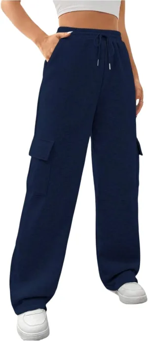 Cargo Pants for Women High Waist Baggy Wide Leg Lounge Pants Drawstring Elastic Waist Trousers