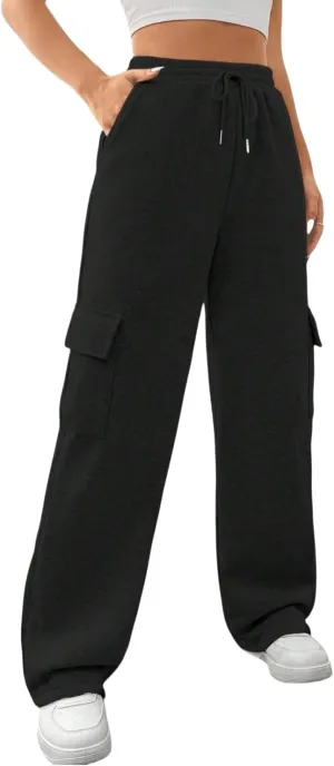 Cargo Pants for Women High Waist Baggy Wide Leg Lounge Pants Drawstring Elastic Waist Trousers