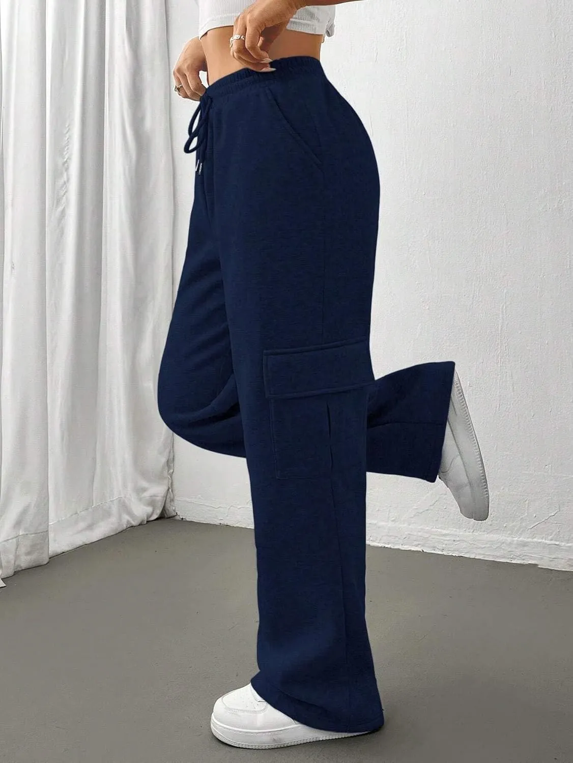 Cargo Pants for Women High Waist Baggy Wide Leg Lounge Pants Drawstring Elastic Waist Trousers
