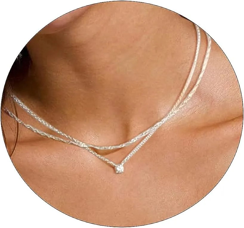 CAROVO Gold Necklace for Women,Dainty Gold Necklaces 14k Gold Plated Diamond Necklaces Cute CZ Solitaire Choker Necklaces for Women Simple Cubic Zirconia Pendant Necklace Trendy Jewelry Gifts