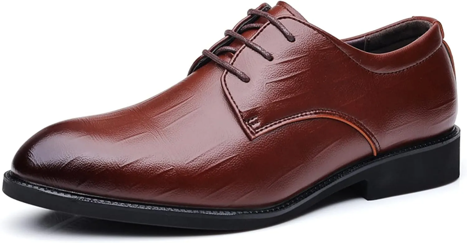 Casual Dress Shoes for Men Fashion Summer and Autumn Men Leather Shoes Low Heel Pointed Toe Lace Casual Comfortable Solid Color Mens Casual Dress Fashion Oxfords Skate Shoes