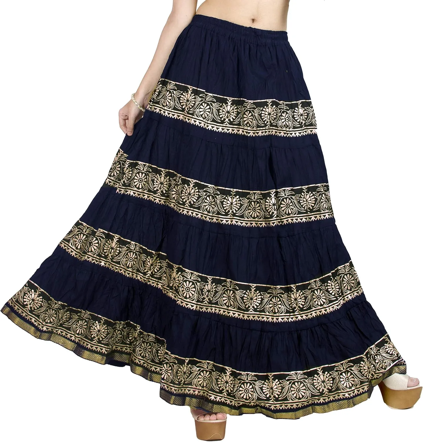Chandrakala Flowy Long Skirt for Women A Line Casual Beach Party Holiday Maxi Skirts (S113-P)