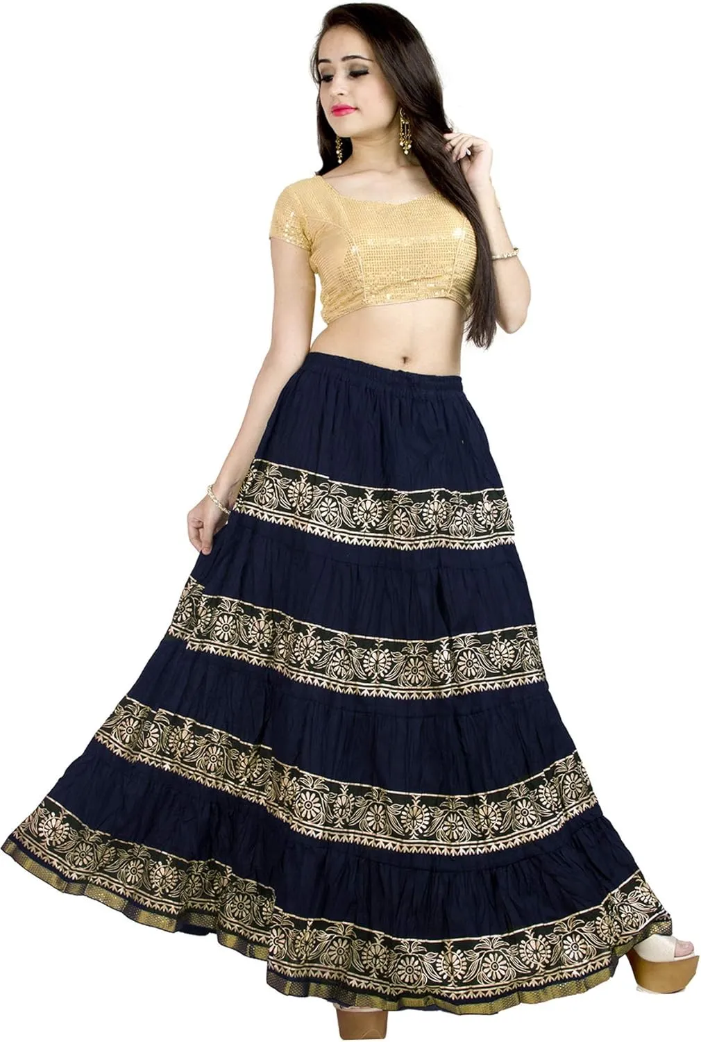 Chandrakala Flowy Long Skirt for Women A Line Casual Beach Party Holiday Maxi Skirts (S113-P)