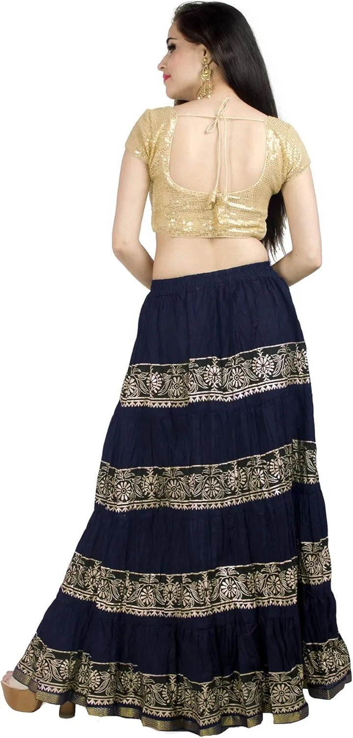 Chandrakala Flowy Long Skirt for Women A Line Casual Beach Party Holiday Maxi Skirts (S113-P)